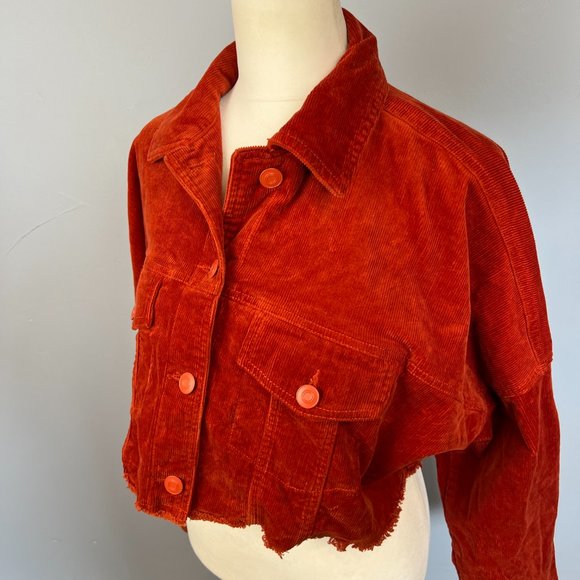 Shinestar Corduroy Cropped Jacket Burnt Orange with Fringe Hem Size S - Picture 3 of 8